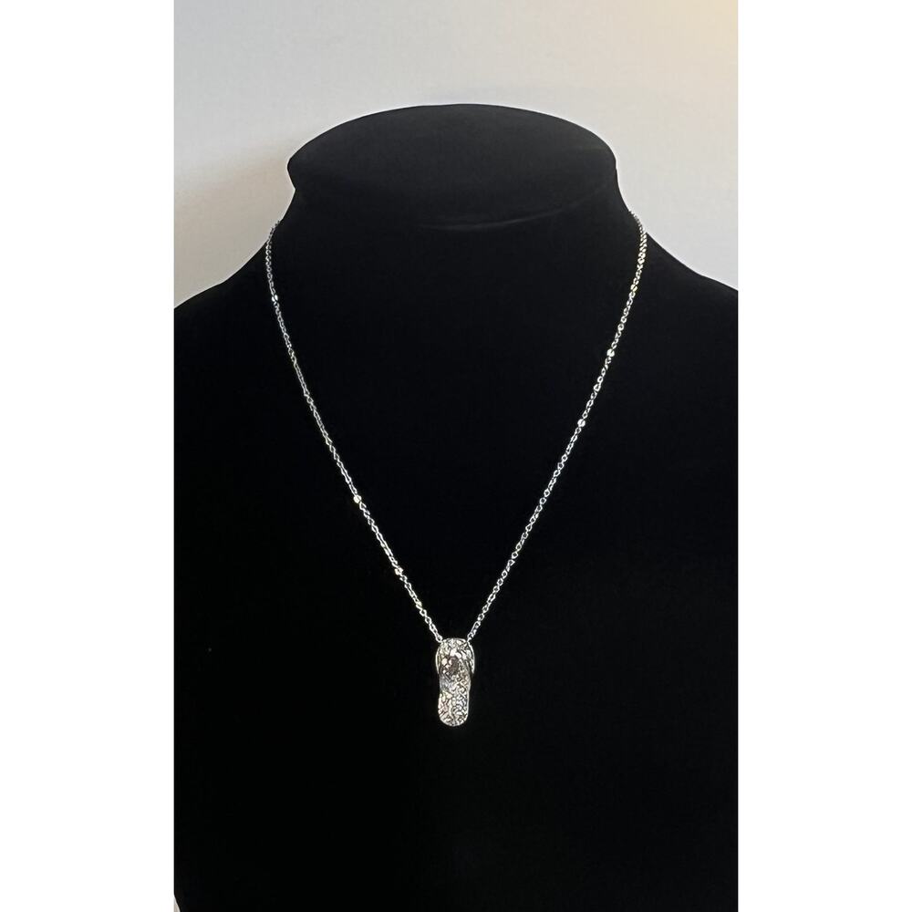 Dainty Silver Tone Flip Flop Pendant Necklace Summer Beach Boho Fun